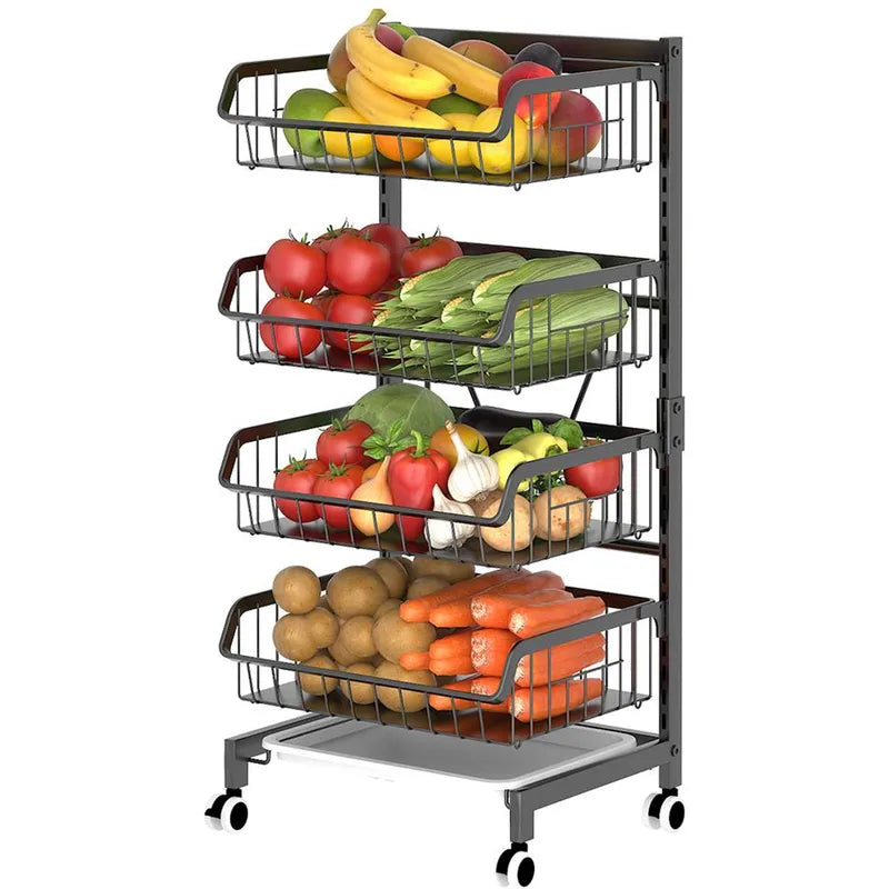 4-Tier Metal Vegetable Storage Rack with Wheels