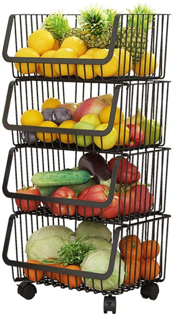 4-Tier Stackable Metal Vegetable Storage Rack (Black Minimalist)